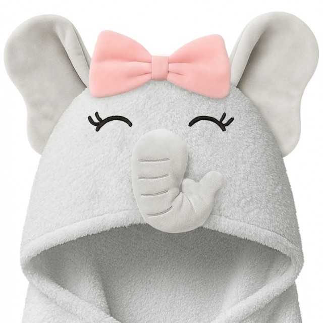 Πετσέτα μωρού με κουκούλα από 100% βαμβάκι Elephant Keababies