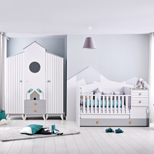 Βρεφική κούνια και παιδικό κρεβάτι 2 in1 BIRD HOUSE 70 x 170