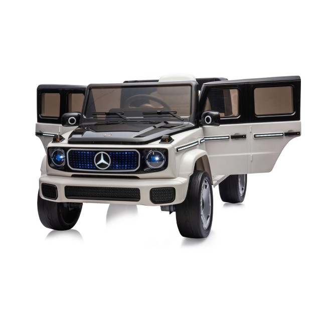 Акумулаторен джип Mercedes EQG бял EVA, кожена се