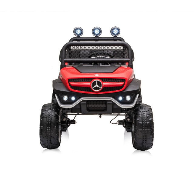 Акумулаторен джипMercedes UNIMOG червенEVA,кожена
