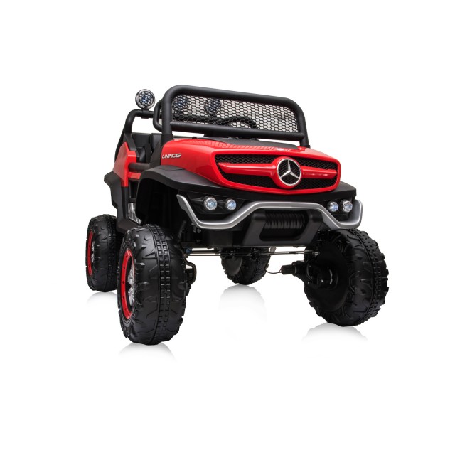 Акумулаторен джипMercedes UNIMOG червенEVA,кожена
