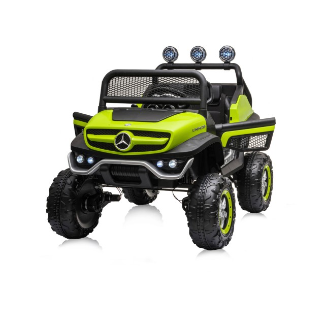 Акумулаторен джипMercedes UNIMOG зелен EVA,кожена