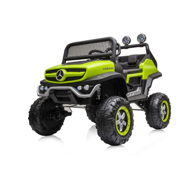Акумулаторен джипMercedes UNIMOG зелен EVA,кожена