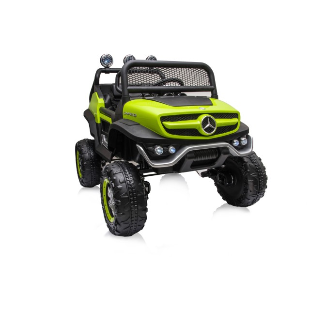 Акумулаторен джипMercedes UNIMOG зелен EVA,кожена
