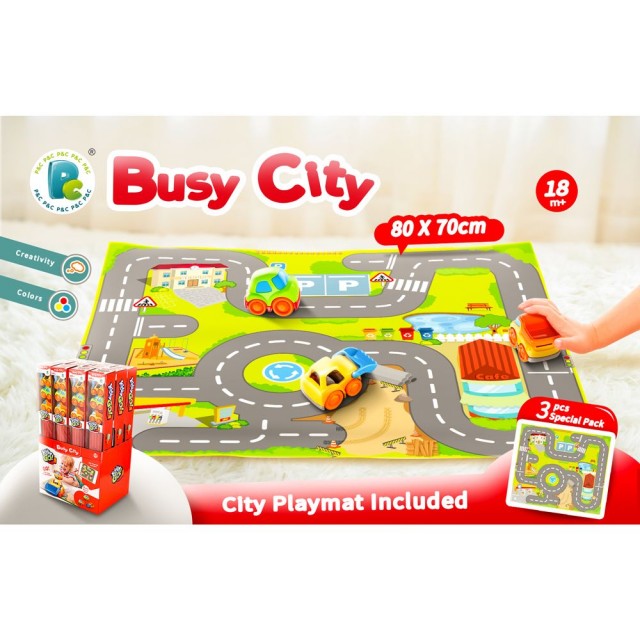 Kiddy Go Carpet με 3 μίνι καροτσάκια Busy City