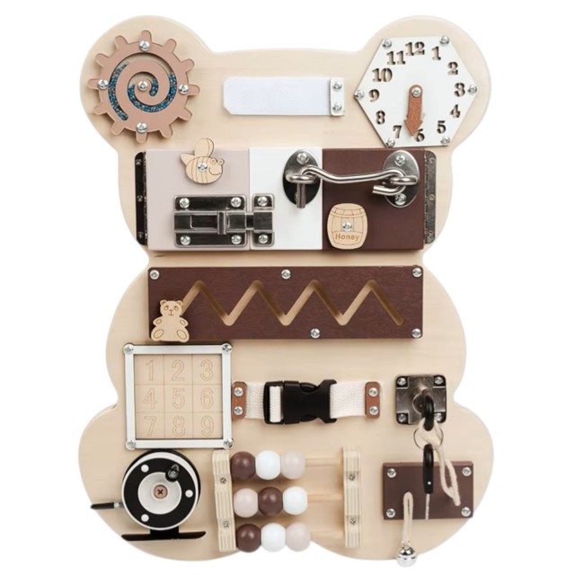 Ξύλινη Πλακέτα Αρκουδάκι GINGER HOME, Πλακέτα Montessori για Λεπτές Κινητικές Δεξιότητες, 30x39 εκ.