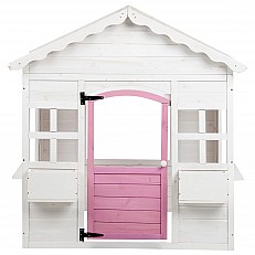 Ξύλινο Παιδικό Σπιτάκι GINGER HOME – Σπιτάκι Κήπου με Παράθυρα και Γλάστρες, Λευκό, 123×106×125 cm