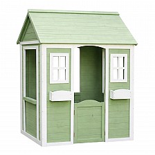 Ξύλινο Παιδικό Σπιτάκι Εξωτερικού Χώρου GINGER HOME – Σπιτάκι Κήπου για Παιδιά, Πράσινο και Λευκό, 107×90×144 cm