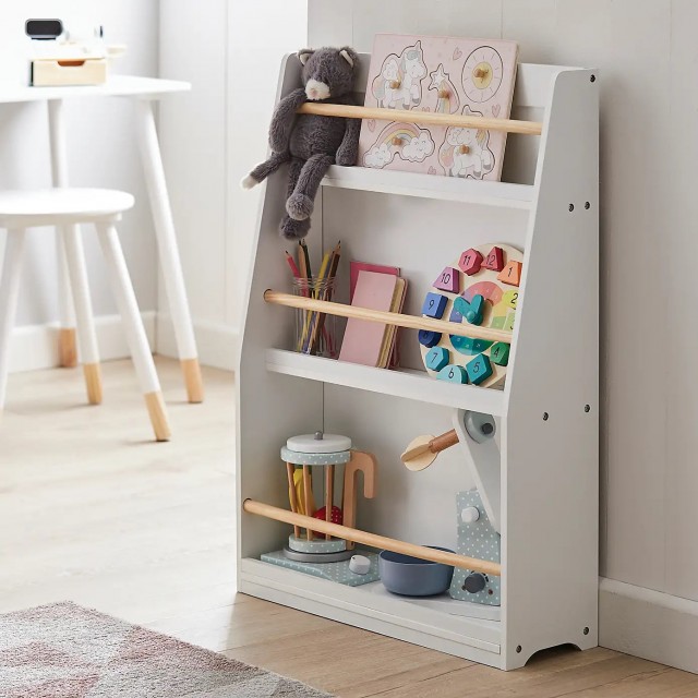 Детска Етажерка GINGER HOME, Дървен Органайзер за Книжки и Играчки, Бял Цвят, за Уютната Детска Стая