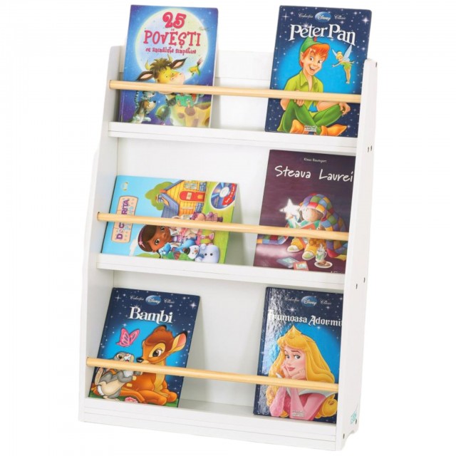 Детска Етажерка GINGER HOME, Дървен Органайзер за Книжки и Играчки, Бял Цвят, за Уютната Детска Стая