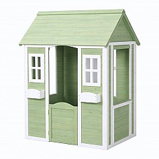 Ξύλινο Παιδικό Σπιτάκι Εξωτερικού Χώρου GINGER HOME – Σπιτάκι Κήπου για Παιδιά, Πράσινο και Λευκό, 107×90×144 cm