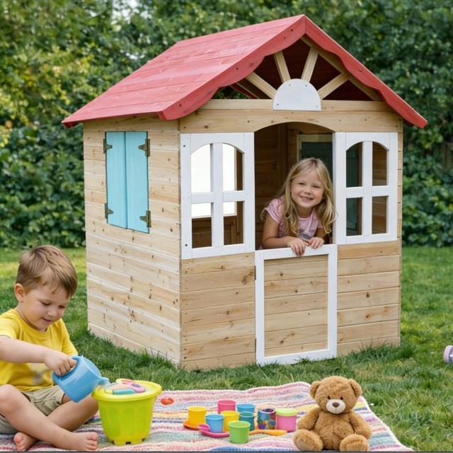 Ξύλινο παιδικό σπιτάκι εξωτερικού χώρου GINGER HOME - για αυλή και κήπο, 115×102×129 εκ.