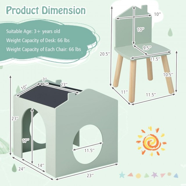 GINGER HOME Παιδικό τραπέζι με 2 καρέκλες - Σπίτι πολλαπλών δραστηριοτήτων με μαύρο πίνακα, ζωγραφική και τραπέζι ανάγνωσης