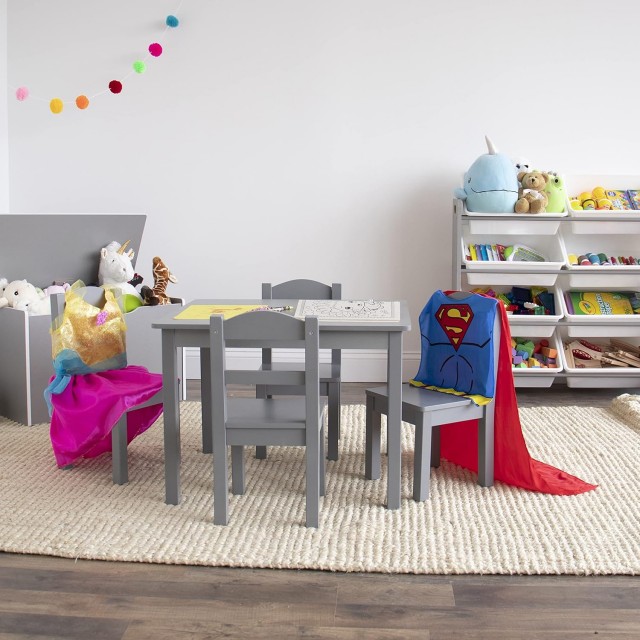 Παιδικό Τραπέζι με 4 Καρέκλες GINGER HOME – Ξύλινο Παιδικό Τραπέζι για Παιχνίδι και Μάθηση, Γκρι Σετ 66×56×48 cm
