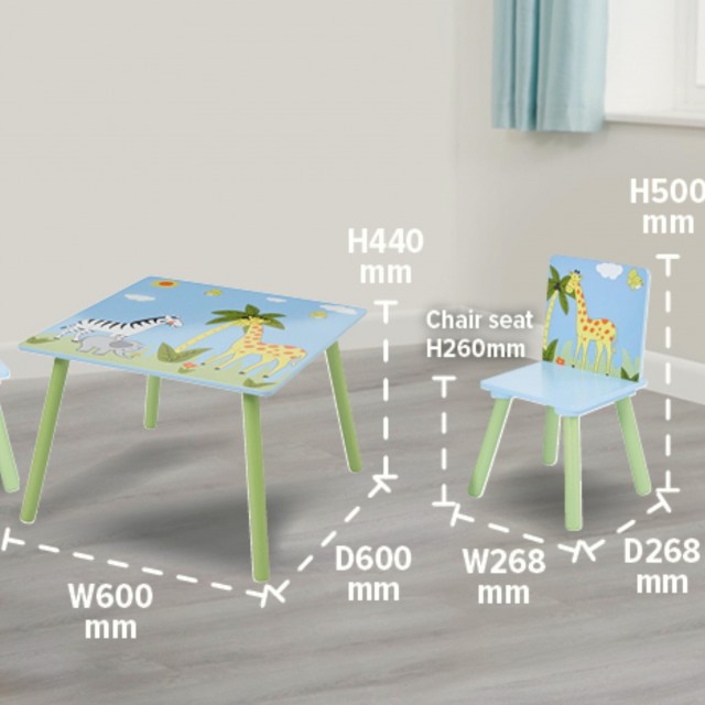 Детска Маса със Столчета GINGER HOME за Рисуване, Игра, Хранене, Дървена, Детска Стая SAFARI