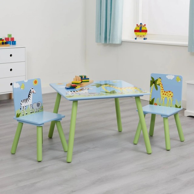 Детска Маса със Столчета GINGER HOME за Рисуване, Игра, Хранене, Дървена, Детска Стая SAFARI