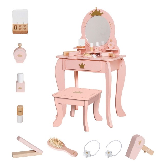 Παιδική τουαλέτα GINGER HOME με καθρέφτη και αξεσουάρ, Princess, ροζ, ξύλινη