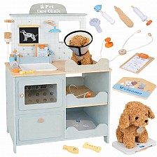 Παιχνίδι Κτηνιατρικής Κλινικής για Παιδιά GINGER HOME – Ξύλινο Κτηνιατρικό Κέντρο με Αξεσουάρ και Λούτρινο Σκυλάκι, 89×57×30 cm