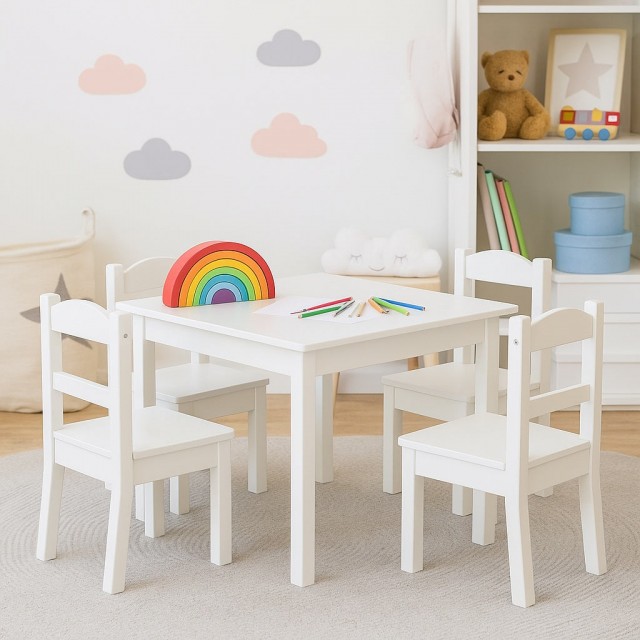 Παιδικό Σετ Τραπεζιού με 4 Καρέκλες GINGER HOME, Ξύλο, Λευκό, 66x56x48 εκ.