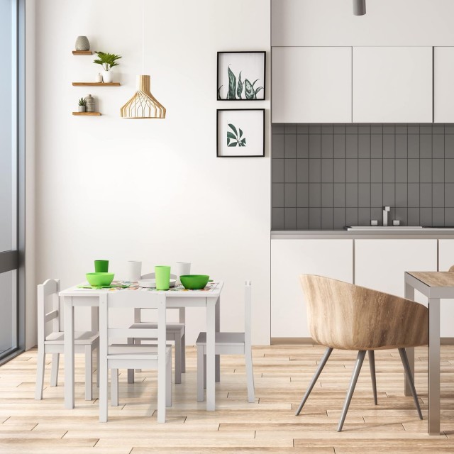 Παιδικό Σετ Τραπεζιού με 4 Καρέκλες GINGER HOME, Ξύλο, Λευκό, 66x56x48 εκ.
