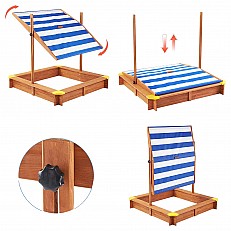 Παιδικό sandbox από ξύλο 118x118x118 cm, με ρυθμιζόμενο, αδιάβροχο κάλυμμα κουβούκλιο-αντι-UV