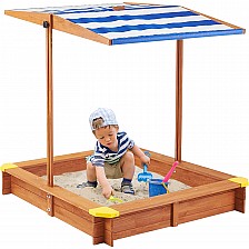 Παιδικό sandbox από ξύλο 118x118x118 cm, με ρυθμιζόμενο, αδιάβροχο κάλυμμα κουβούκλιο-αντι-UV