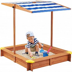 Παιδικό sandbox από ξύλο 118x118x118 cm, με ρυθμιζόμενο, αδιάβροχο κάλυμμα κουβούκλιο-αντι-UV