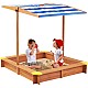 Παιδικό sandbox από ξύλο 118x118x118 cm, με ρυθμιζόμενο, αδιάβροχο κάλυμμα κουβούκλιο-αντι-UV