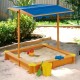 Παιδικό sandbox από ξύλο 117x117 cm, με ρυθμιζόμενο, αδιάβροχο κάλυμμα θόλου anti-UV 30