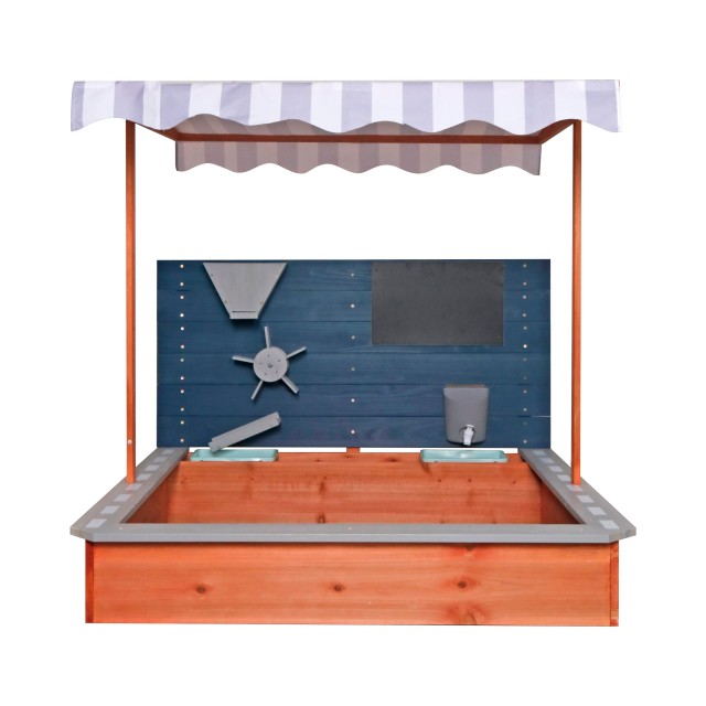 Παιδικό Ξύλινο Sandbox GINGER HOME με ρυθμιζόμενη οροφή, αξεσουάρ παιχνιδιού 120x120x120 cm - Ιδανικό για αυλή και κήπο