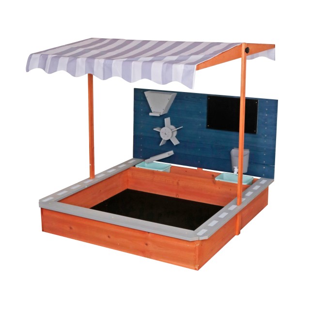 Παιδικό Ξύλινο Sandbox GINGER HOME με ρυθμιζόμενη οροφή, αξεσουάρ παιχνιδιού 120x120x120 cm - Ιδανικό για αυλή και κήπο