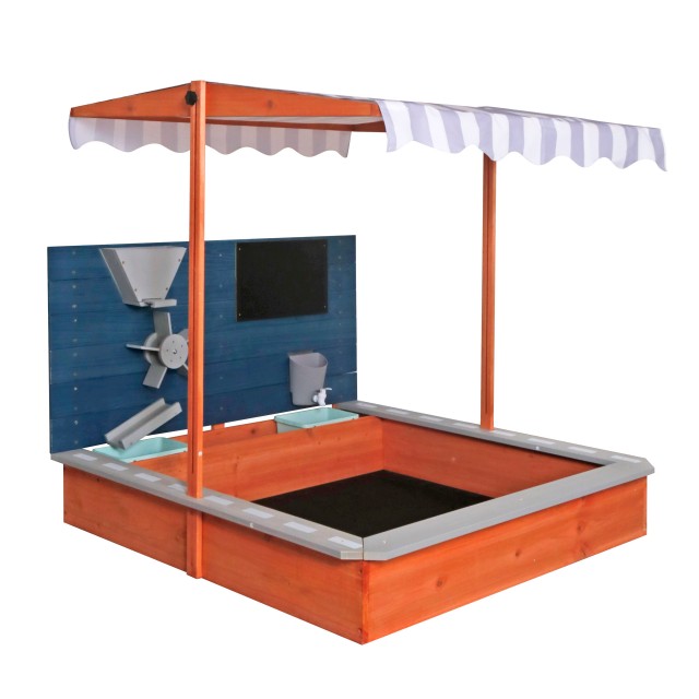 Παιδικό Ξύλινο Sandbox GINGER HOME με ρυθμιζόμενη οροφή, αξεσουάρ παιχνιδιού 120x120x120 cm - Ιδανικό για αυλή και κήπο