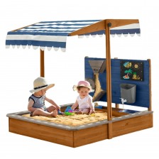 Παιδικό Ξύλινο Sandbox GINGER HOME με ρυθμιζόμενη οροφή, αξεσουάρ παιχνιδιού 120x120x120 cm - Ιδανικό για αυλή και κήπο