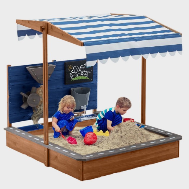 Παιδικό Ξύλινο Sandbox GINGER HOME με ρυθμιζόμενη οροφή, αξεσουάρ παιχνιδιού 120x120x120 cm - Ιδανικό για αυλή και κήπο