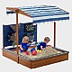 Παιδικό Ξύλινο Sandbox GINGER HOME με ρυθμιζόμενη οροφή, αξεσουάρ παιχνιδιού 120x120x120 cm - Ιδανικό για αυλή και κήπο