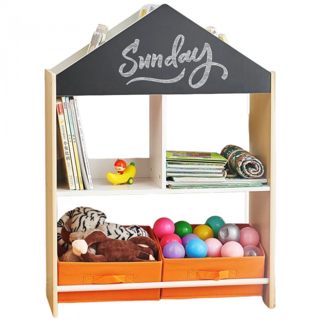 Παιδικό ντουλάπι GINGER HOME, Ράφι για παιχνίδια και βιβλία με μαύρη σανίδα γραφής, σπίτι, ξύλο