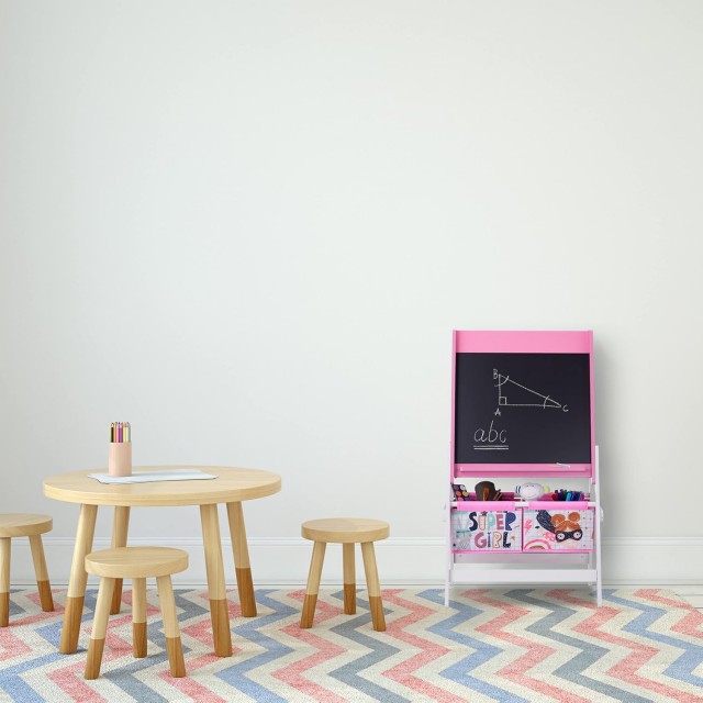 Παιδικό Σχέδιο Καβαλέτο GINGER HOME 3 σε 1 - Μαύρος πίνακας, Λευκός πίνακας, Ρολό από χαρτί, SUPER GIRL