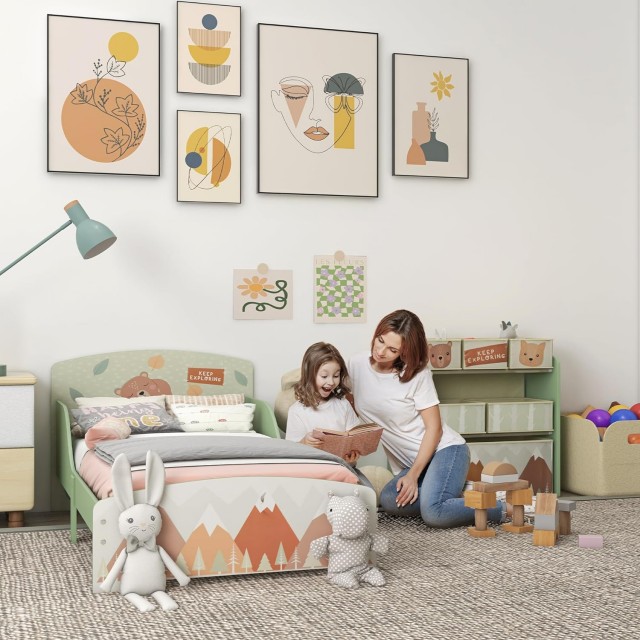 Детско Легло GINGER HOME, Защита от Падане, Дървено, Подматрачна Рамка 70х140 см, FOREST