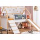 Детско Легло Къщичка GINGER HOME, Монтесори, Двуетажно, Пързалка, Черна Дъска, Подматрачна Рамка 90х200 см