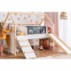 Детско Легло Къщичка GINGER HOME, Монтесори, Двуетажно, Пързалка, Черна Дъска, Подматрачна Рамка 90х200 см