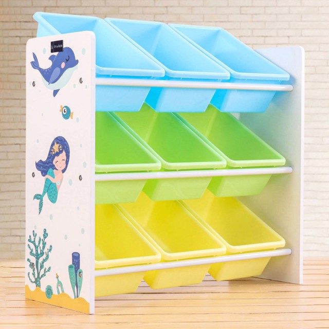 Ράφι για Παιχνίδια και Βιβλία, Τμήμα για Παιδικό Δωμάτιο με 9 Κουτιά αποθήκευσης, Ξύλινη οργάνωση - ΓΟΡΓΟΝΑ
