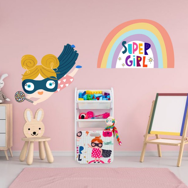 Σετ 2 αυτοκόλλητα SUPER GIRL για διακόσμηση παιδικού δωματίου, τοίχου, παραθύρου, επίπλων