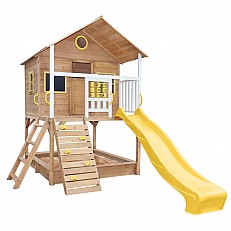 Παιδικό Σπίτι για Υπαίθριο Παιχνίδι, με Sandbox και τσουλήθρα, για Αυλή και Κήπο, Ξύλινο, 258x271,5x291 cm.