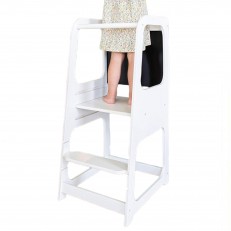 Πύργος Montessori GINGER HOME, εκπαιδευτικό σκαμπό με μαυροπίνακα και ρυθμιζόμενο ύψος, λευκό, για παιδιά 1-4 ετών