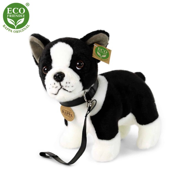 Λούτρινο σκυλί Boston terrier με λουρί όρθιο 23 cm.