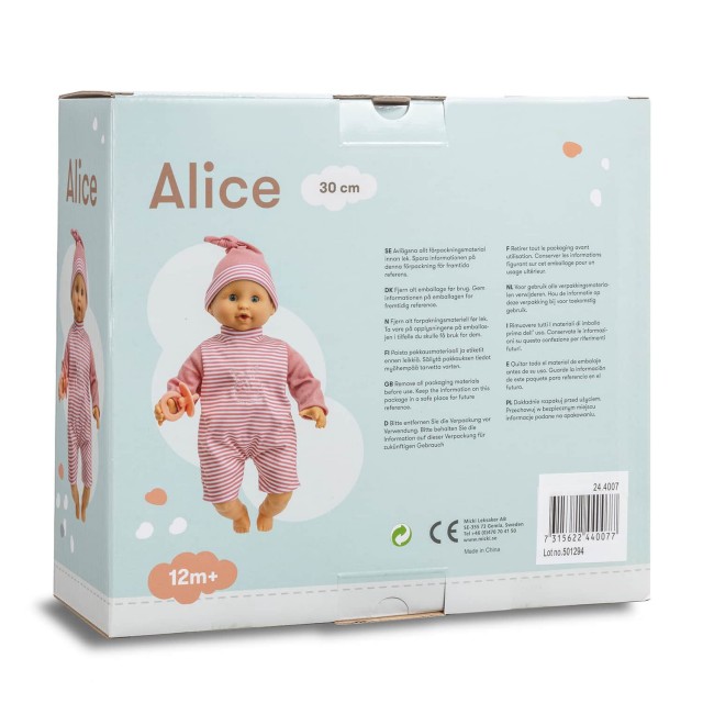 Κούκλα Baby Alice με πιπίλα 30 cm σε κουτί