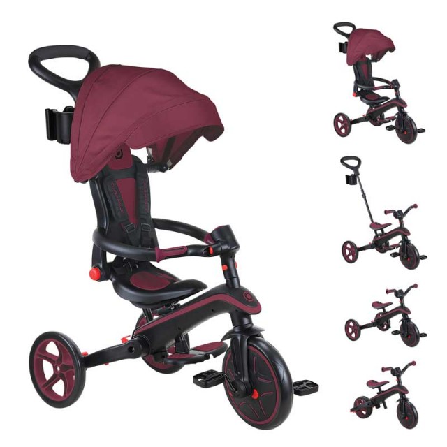 Παιδικό τρίκυκλο 4 σε 1 GLOBBER EXPLORER TRIKE ΠΤΥΣΣΟΜΕΝΟ, πτυσσόμενο, μπορντό χρώμα