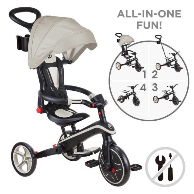 Παιδικό τρίκυκλο 4 σε 1 GLOBBER EXPLORER TRIKE FOLDABLE, πτυσσόμενο, μπεζ χρώμα