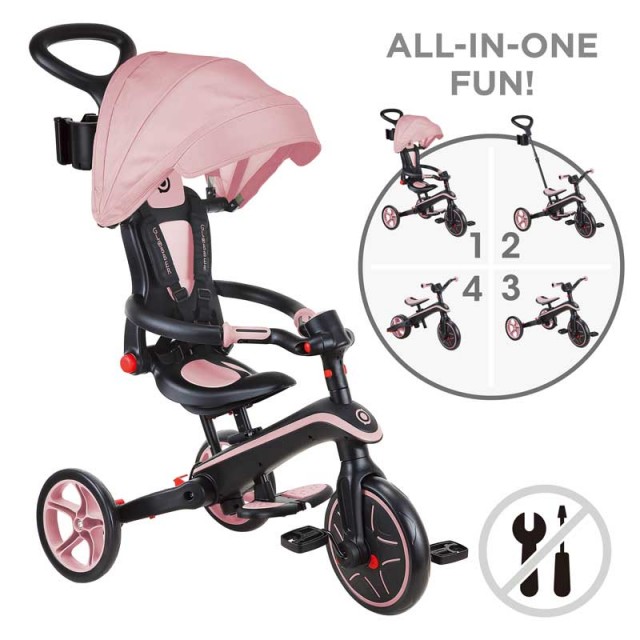 Παιδικό τρίκυκλο 4 σε 1 GLOBBER EXPLORER TRIKE FOLDABLE, πτυσσόμενο, ροζ χρώμα