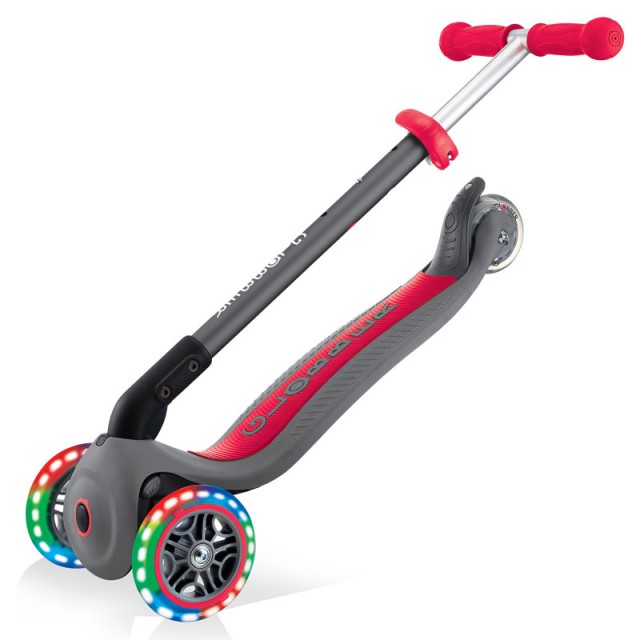 Globber Primo Foldable Lights γκρι-κόκκινο αναδιπλούμενο σκούτερ με φωτεινούς τροχούς